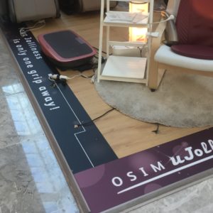 Floor graphics applied to a surface, likely for signage or design purposes.